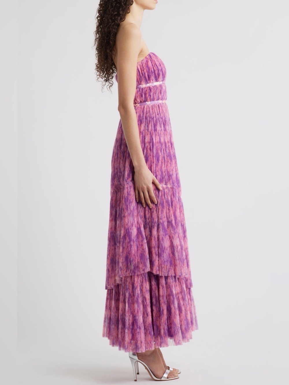 Hutch Print Plisse Layered Ruffle Strapless Maxi Dress Size 12 B3052 - Picture 4 of 8
